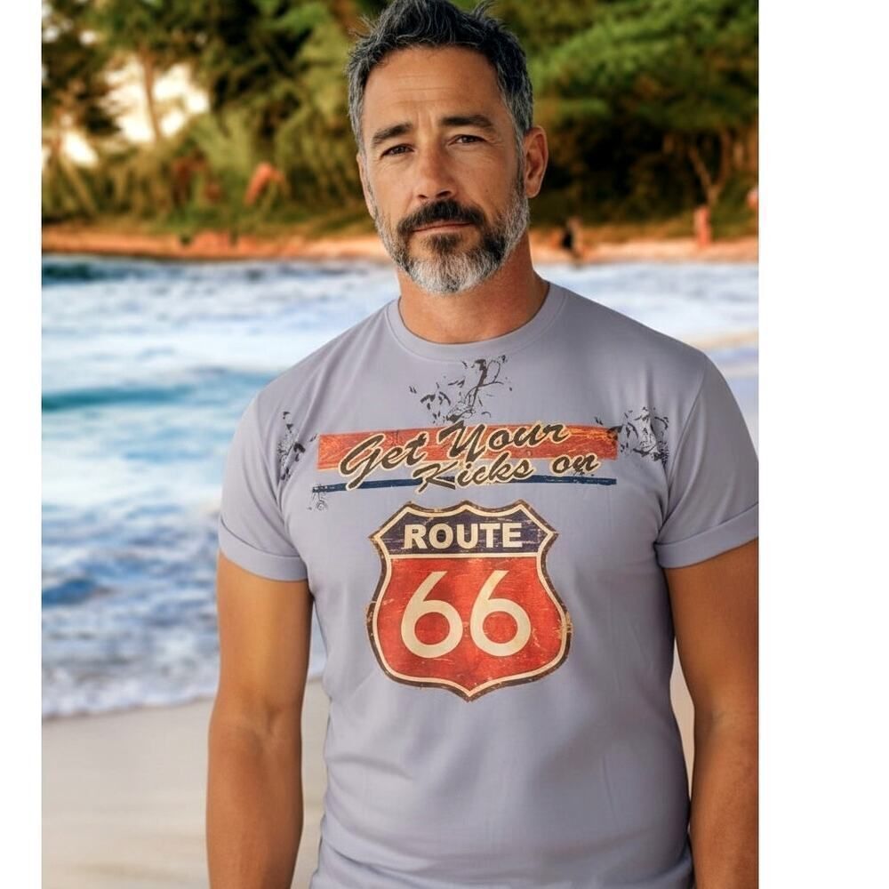 Route 66 Men's Light Purple Graphic T-Shirt - Size: 6XL